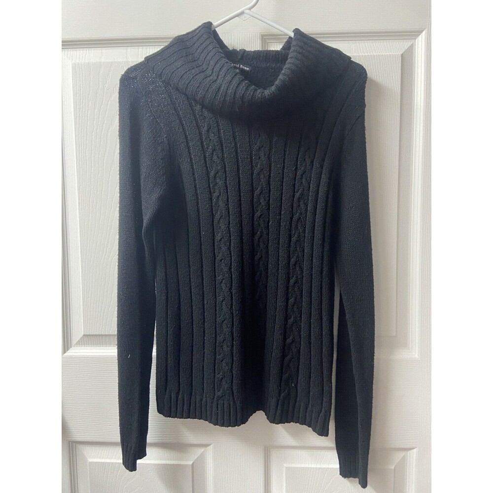 Carol Rose Cowl Neck Cable Knit Sweater Womens XL Black Acrylic Vtg